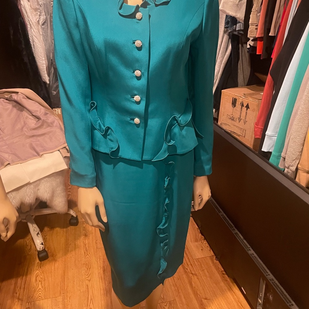 Chic Teal Skirt Set with Ruffle Accents